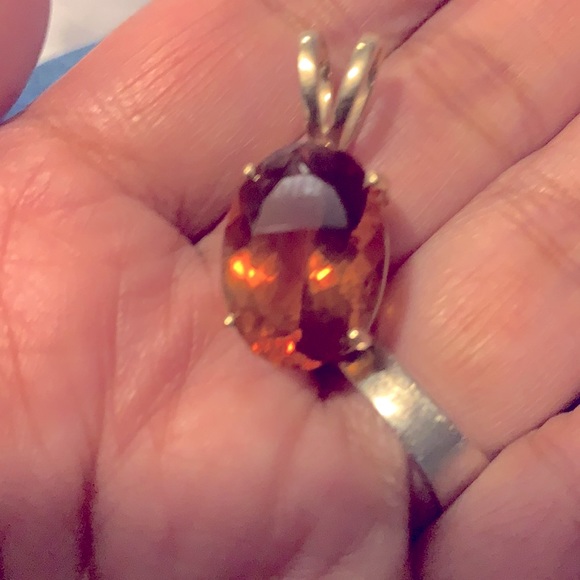 10k solid gold and natural mandarin citrine pendant - Picture 1 of 4